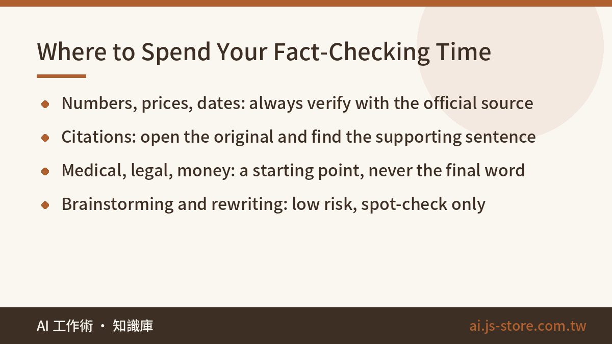 Where to Spend Your Fact-Checking Time:Numbers, prices, dates: always verify with the official source、Citations: open th