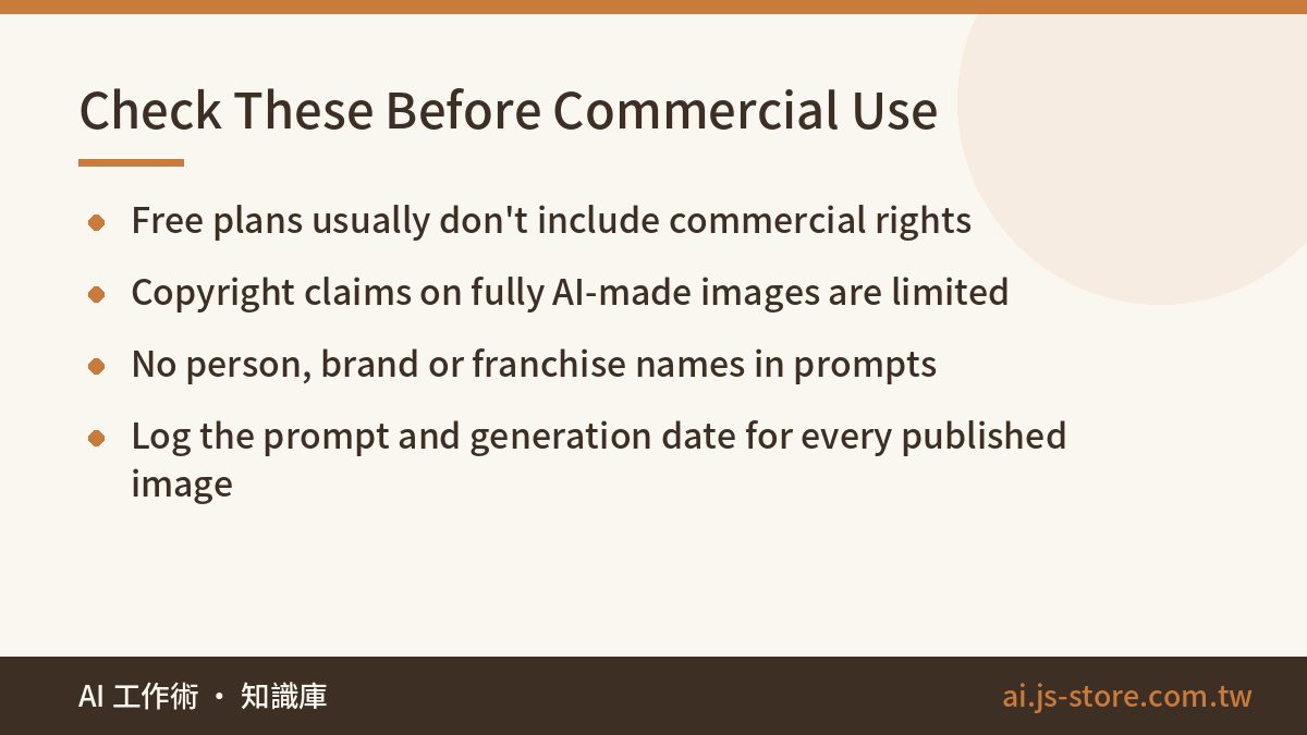 Check These Before Commercial Use:Free plans usually don't include commercial rights、Copyright claims on fully AI-made i