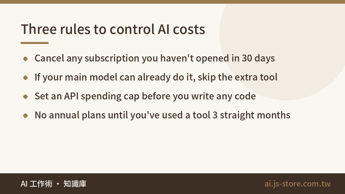 Three rules to control AI costs:Cancel any subscription you haven't opened in 30 days、If your main model can already do 