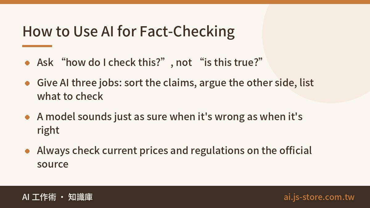 How to Use AI for Fact-Checking:Ask “how do I check this?”, not “is this true?”、Give AI three jobs: sort the claims, arg