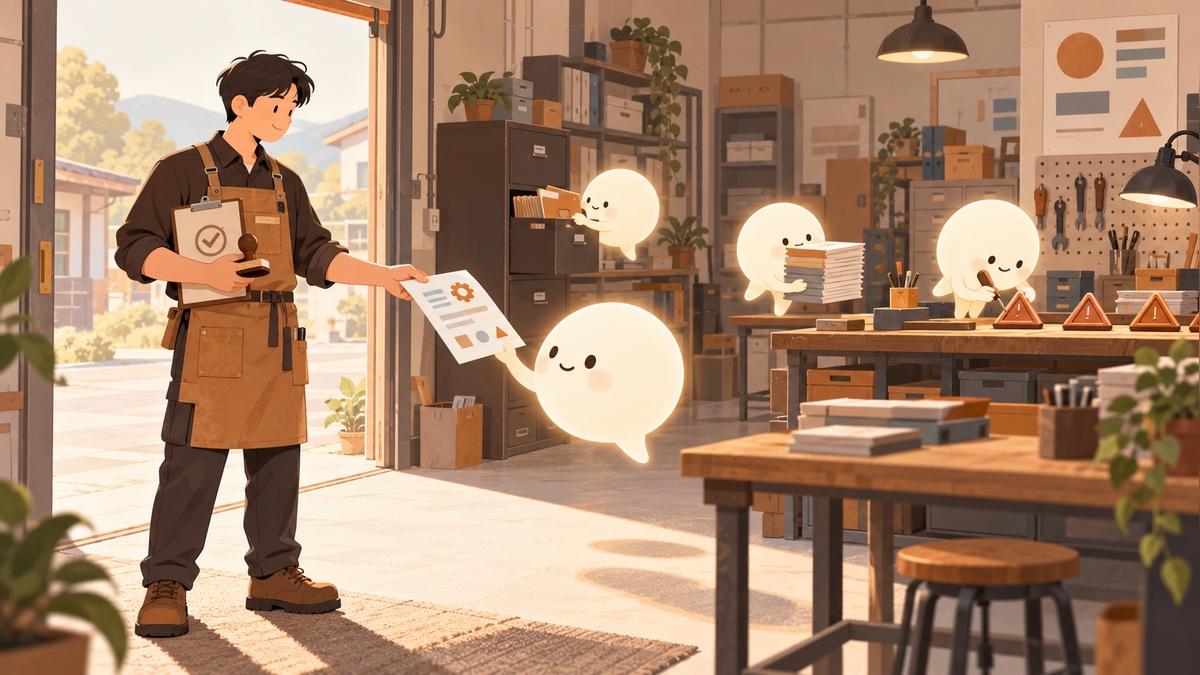 Claude Code AI Agent 工作方式插畫：開發者在終端機派工，AI 代理自己改檔、跑測試，人只負責驗收