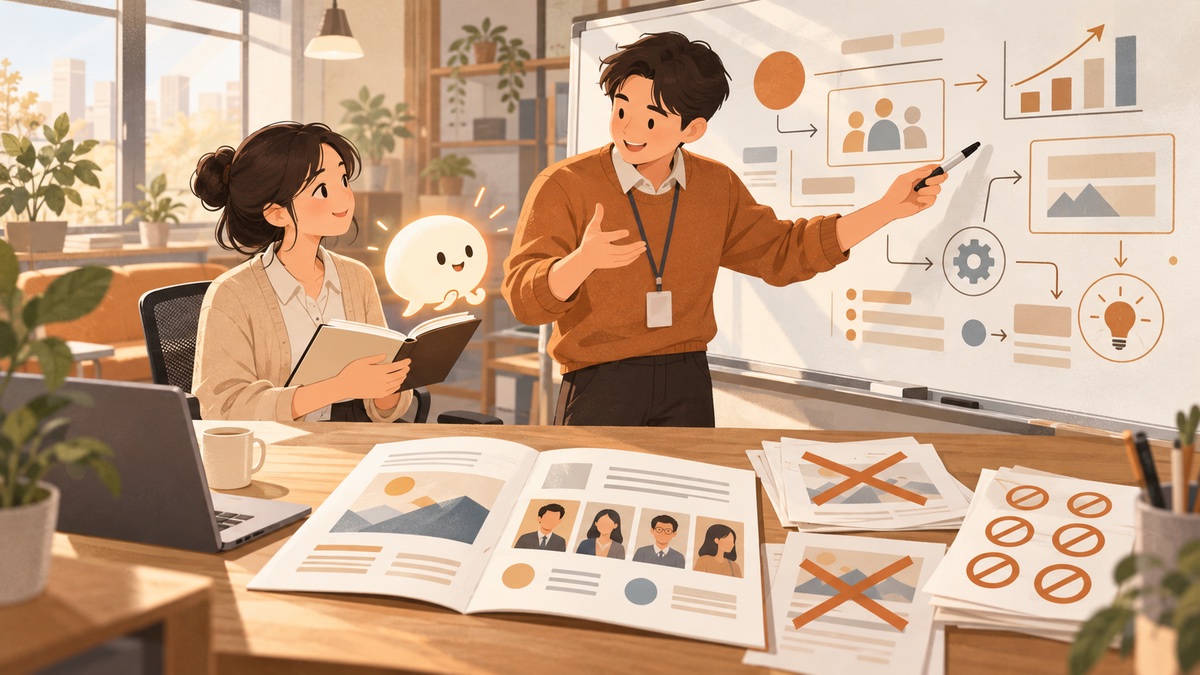 提示詞工程入門插畫:像向新人交接工作一樣,把背景、受眾、限制與失敗經驗寫進提示詞,讓 AI 理解完整脈絡